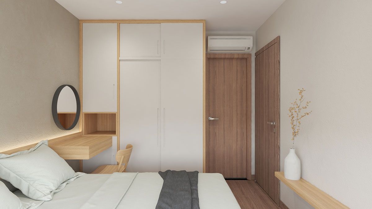 Phòng ngủ tối giản trong căn hộ Tokyo tại Vinhomes Grand Park