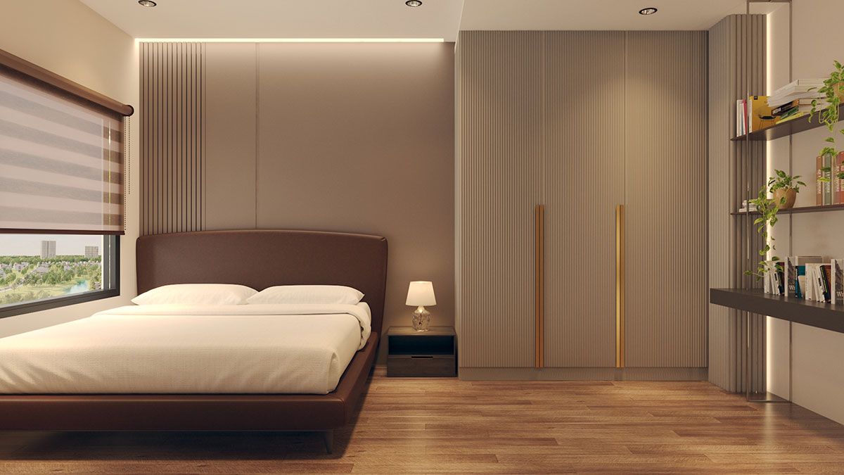 Thiết kế phòng ngủ với sàn nhựa nano giả gỗ ấm áp