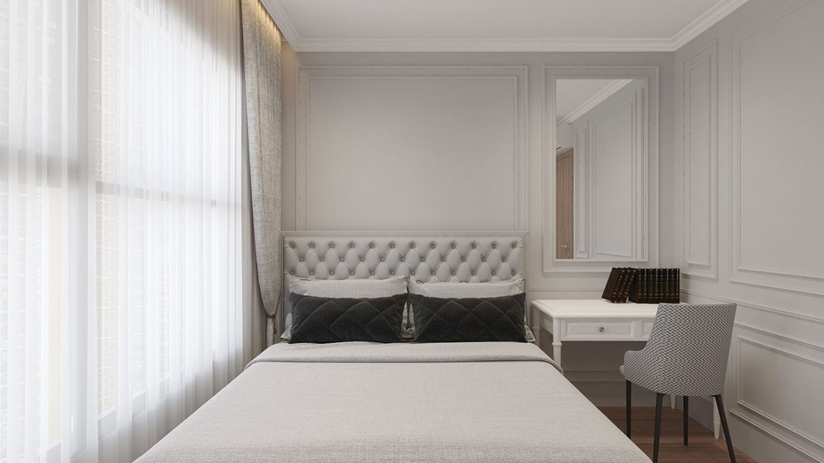 Thiết kế 2 phòng ngủ sang trọng trong căn hộ phong cách tân cổ điển