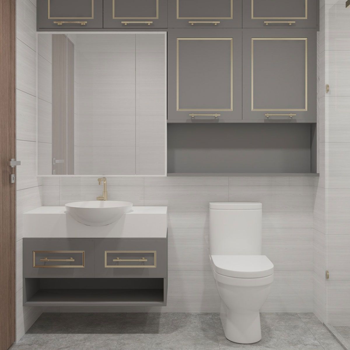 Nhà vệ sinh phong cách tân cổ điển, đồng bộ về thiết kế với toàn thể căn hộ