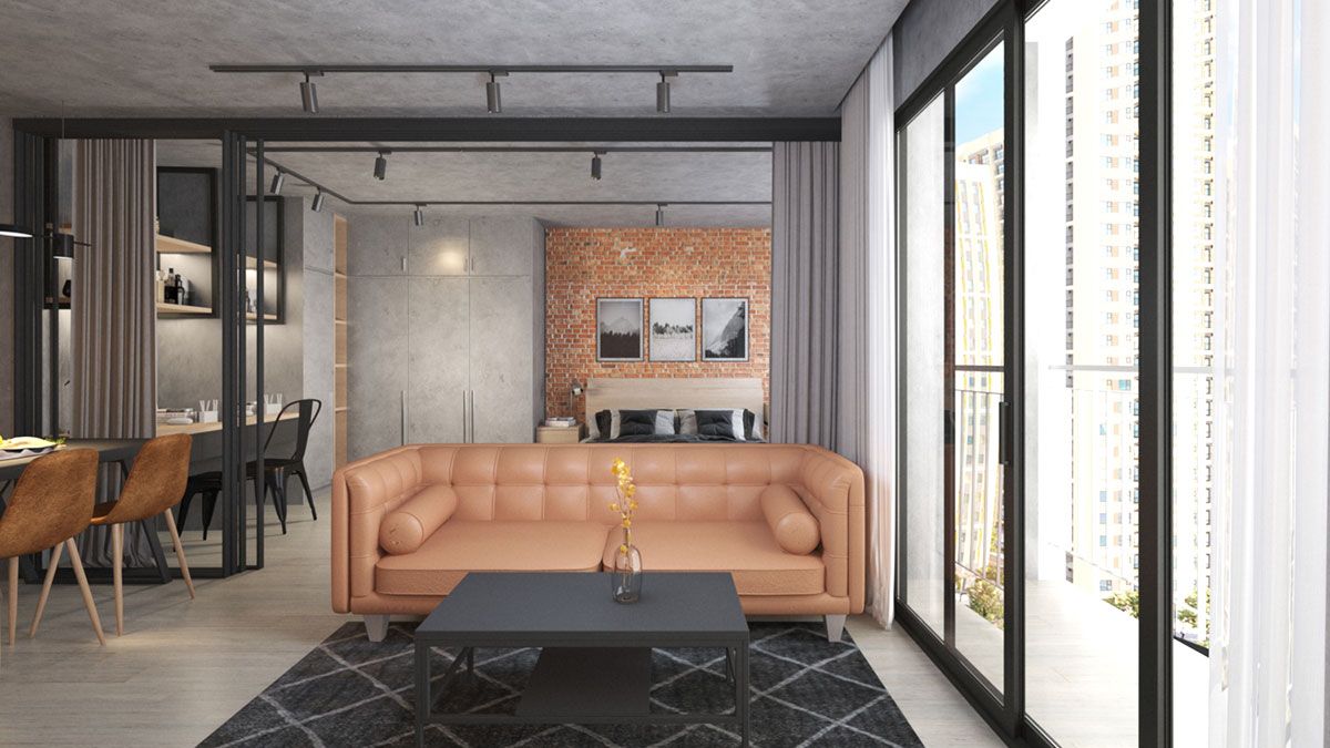 Ghế sofa và ghế dựa chất da tạo điểm sáng cho căn hộ phong cách industrial